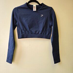 NWT Gymshark Navy Everyday Seamless Long‎ Sleeve Crop Top L Body Fit
